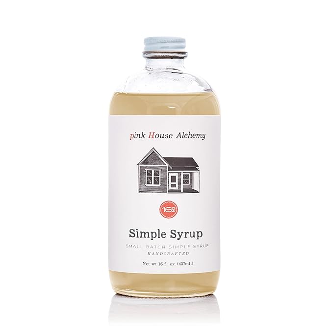 Pink House Alchemy Classic Simple Syrup – 16oz Bottle – Handcrafted All-Natural Mixer for Coffee Cocktails Soda Lemonade Tea &amp Baking – Gluten-Free Non-GMO Vegan Small Batch (CS 1)