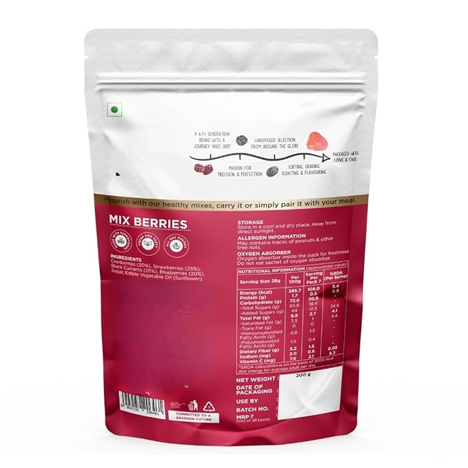 Generic Premium Mix Berries Dried Cranberries Blueberries Strawberries Black Currants | Antioxidant Rich | Healthy Snack for Kids and Adults -200 gm