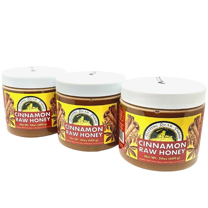 12 Ct Case of 1.5 pound (24oz) Cinnamon Raw Honey - Untreated Unprocessed Creamy Raw Honey w/Certified Organic Cinnamon - Sleeping Bear Farms