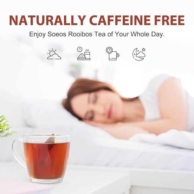 Soeos Organic Rooibos Tea 100 Teabags Naturally Caffeine Free USDA and Non GMO Certify Smooth and Robust Flavor Excellent for Hot or Iced Brew 9oz (250g)