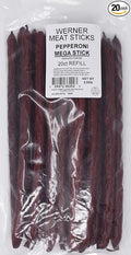 Werner Mega Pepperoni Meat Sticks - Bag of 20 Thick &amp Hearty Meat Sticks - Made in the USA