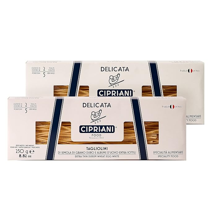 Cipriani Food Tagliolini Delicata Egg Pasta Noodles - Italian Pasta Extra Thin Egg Noodle Pasta from Italy Non-GMO &amp Kosher - 250 Gram (Pack of 2)