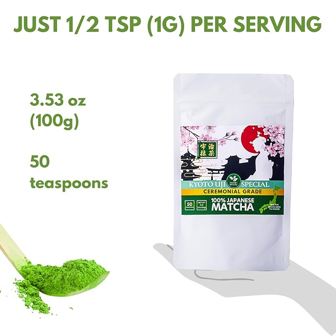 Nagomi Matcha Organic Superior Ceremonial Grade Matcha Green Tea Powder - 100% Authentic Japanese First Harvest from Uji Kyoto (100g / 3.53oz)