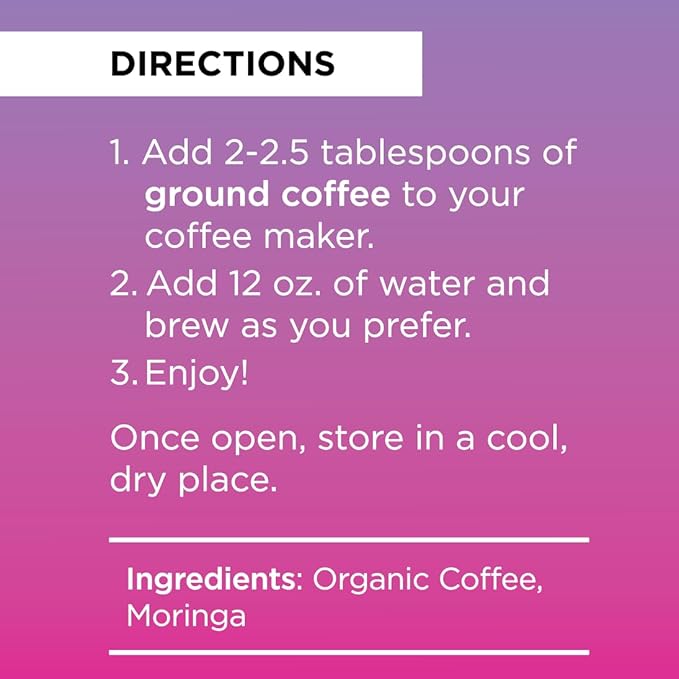 Livingood Daily Coffee with Moringa Ground Decaf Coffee with Plant Based Ingredients for Daily Wellness Made with Moringa Powder Organic Non GMO Vegan Gluten Free 20 Servings 12 oz Bag