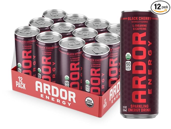 ARDOR ENERGY Natural Sparkling Energy Drink with 100mg Natural Caffeine &amp 200mg L-Theanine from Organic Green Tea for Smooth Energy &amp Focus | Healthy Energy Drink | Made with Real Fruit Juice