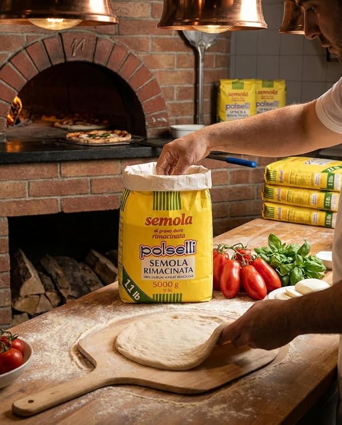 POLSELLI Italian Semola Flour 11 lbs (5 kg) Fine Ground Semolina Rimachinata for Fresh Pasta Bread Durum Wheat Product of Italy