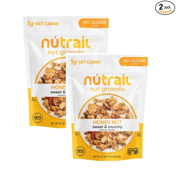 Nutrail Nut Granola Cereal Honey Nut Sweet &amp Crunchy Naturally Flavored Gluten Free Grain Free Keto Certified Low Carb Healthy Breakfast Cereal (2 Pack of 22 Oz)