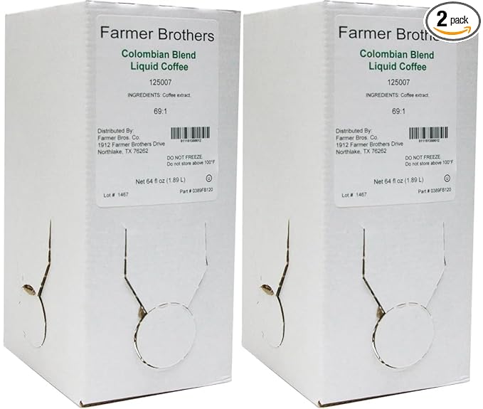Farmer Brothers Colombian Blend Liquid Coffee 2 Pack – 64 oz Each (128 fl oz Total) 69:1 Ratio