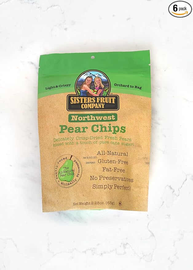 Sisters Fruit Company Northwest Pear Chips All-Natural No Preservatives Fat-Free (Contains SIX 2.25 OZ. Bags)
