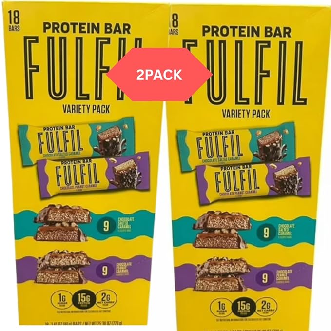 FULFIL Protein Bars Chocolate Salted Caramel Flavored Chocolate Peanut Caramel Gluten Free with 15g Pantry 18 Count (2PACK)
