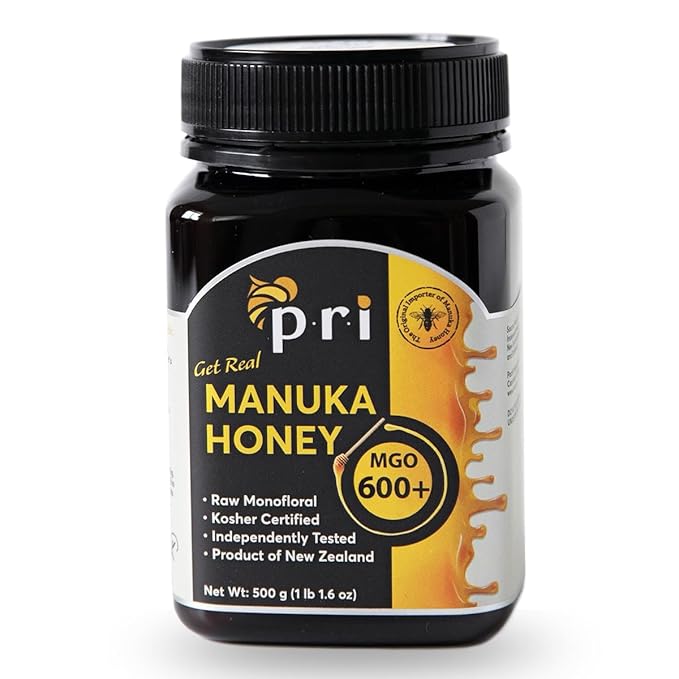 P.R.I Manuka Honey MGO 600+ High‑Potency Monofloral New Zealand Honey Cool‑Processed &amp QR‑Traceable (500g/1.1lb)