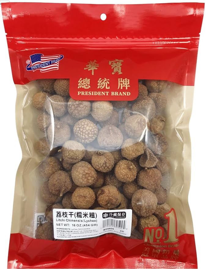 Sweet Post Dried Lychee with Shell - Mochi Glutinous Rice Variety (16oz Resealable Bag) | Thick Fleshy Pulp &amp Small Seed | Sun-Dried &amp Oven-Baked Snack 糯米糍