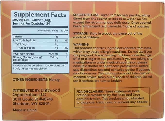 Royal Jelly Honey for Men - Extra Strength Quality Improved Formula Herbal Superfood Mix - Raw &amp Natural Energy &amp Power Supplement No Added Sugar - 24 Individual Packets 10g