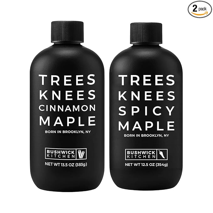 Trees Knees Cinnamon Maple + Spicy Maple Duo Gift Set Organic Maple Syrup Infused with Cassia Cinnamon 11.5 Ounce + Spicy Maple wit Habanero Peppers 12.5 Ounce Bottle