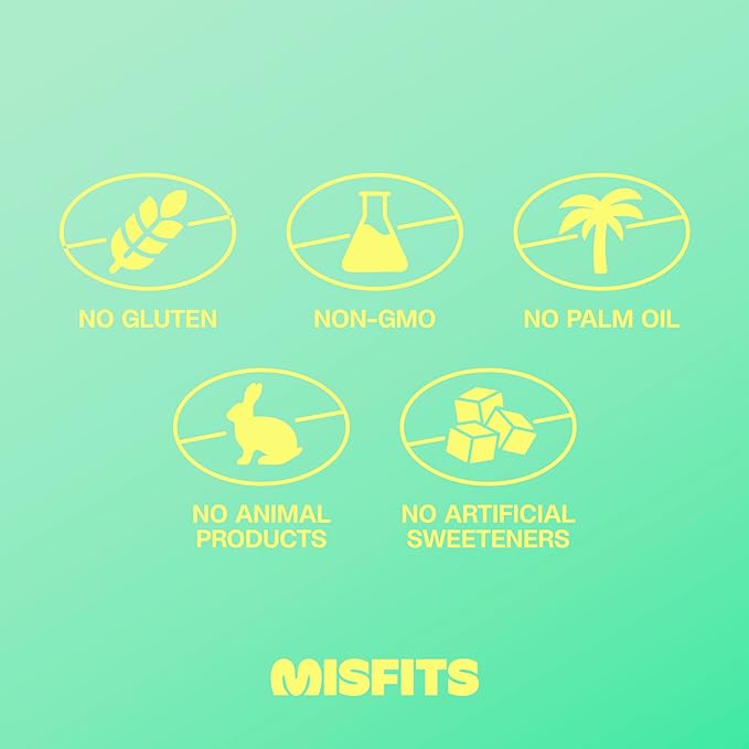 Misfits Vegan Protein Bars - Mint Chocolate Chip | Nutrition Bars - 15g Protein 1g Sugar Plant-based Low Carb Non-GMO Gluten Free Snacks | Pack of 12