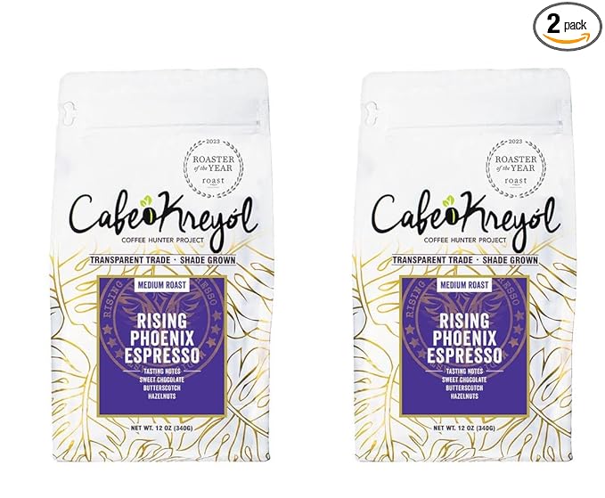 Cafe Kreyol Coffee Rising Phoenix Espresso | Roasted Whole Beans (2 Pack 12 oz)