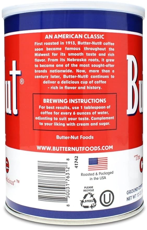 Butter-Nut Original Blend Ground Coffee Medium Roast 12 Ounce Steel Can (Pack of 3)