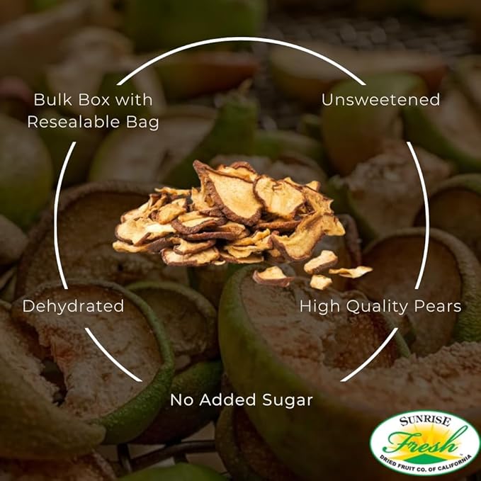 Sunrise Fresh Dried Fruit – Dried California Pears - All-Natural Dehydrated Unsweetened No Added Sugar Bulk Box with Resealable Bag 5 lb. (Pear)