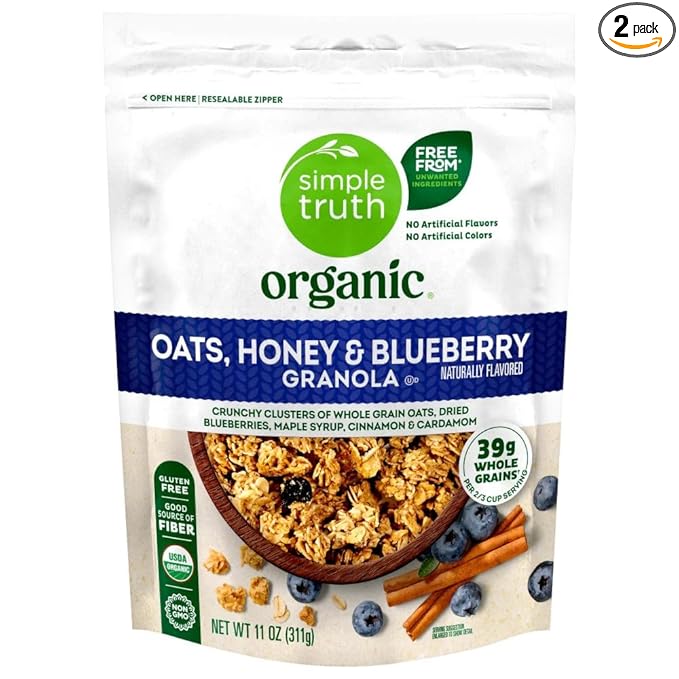 Simple Truth Organic Oats Honey &amp Blueberry Granola Gluten Free 11 Ounce Pack of 2