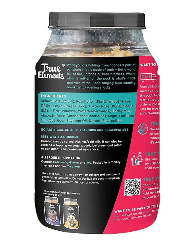 True Elements Millet Granola 31.74 Oz - with 21% Millets like Jowar Flakes &amp Bajra Flakes | Granola for Breakfast | Healthy Food