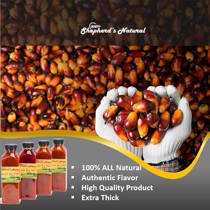 HATF's Shepherd's Natural Red Palm Oil 2 Liters / 67.628 fl. oz (4 bottles x 500 ml) - All natural (nothing added) Virgin and Nutrient-Dense for Healthy Cooking Skincare &amp Hair Care Routines.