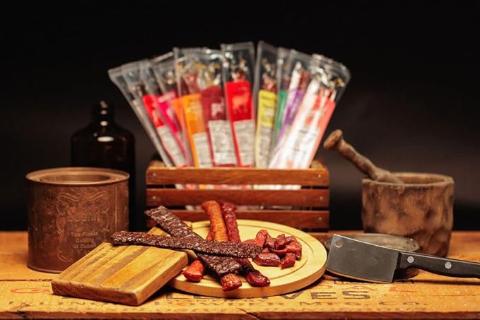 Jerky.com Exotic Meat Sticks Gift Bag | Wild Game Jerky Sampler with Venison Elk &amp Wild Boar | 12pc High Protein Jerky Gift basket | Unique Birthday Gifts for Men