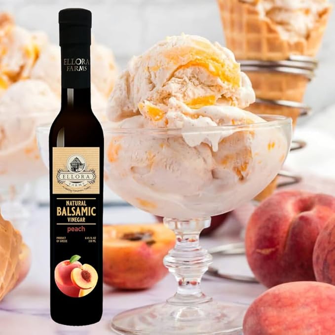 Ellora Farms Peach Infused Balsamic Vinegar Great Taste Award thick and creamy no-added sugars no-preservatives 8.45 oz. bottle (Peach)
