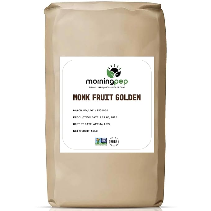 Morning Pep Monk Fruit Sweetener golden Sugar Substitute 55 lb Keto Friendly 1:1 Sugar Replacement Zero Calorie Non-GMO Kosher Golden - 55 lb BULK BAG (880 oz)