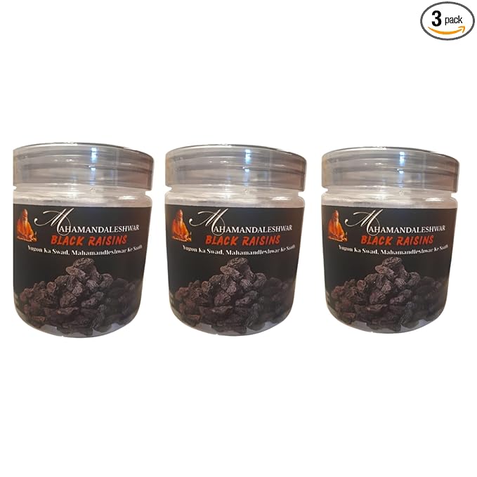 Mahamandaleshwar Premium Black Raisins Whole 3 x 250g | Sun-Dried Kali Kishmish | Handpicked Authentic Indian Taste | High Oil &amp Aroma | Traditional Dry Fruit
