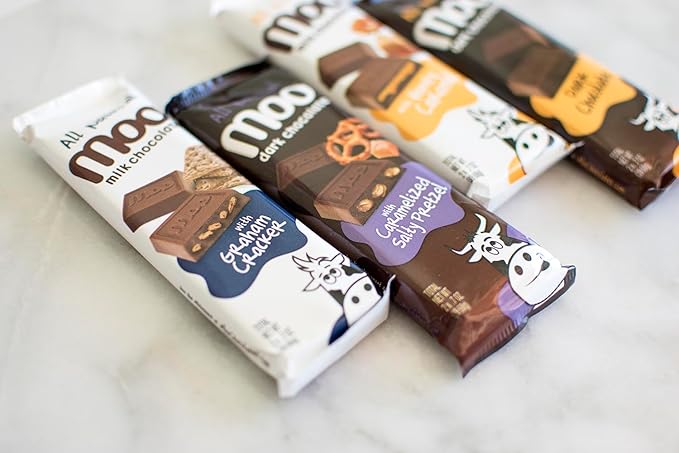 Moo Chocolates Organic Solid Milk Chocolate Large Bars 1.4 oz 14 ct (Pack of 1) | USDA Organic Non-GMO | 110 Calorie Snacks for On-the-Go Lunchboxes Office