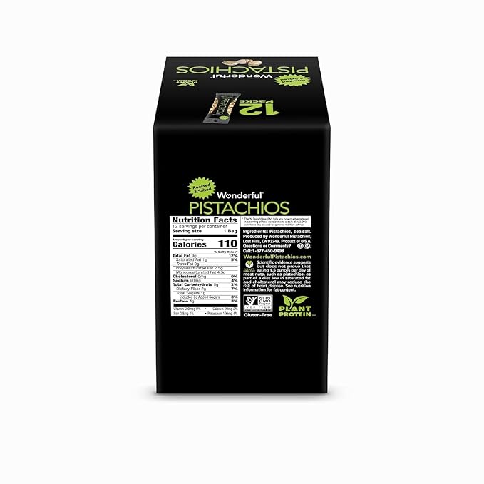Wonderful Pistachios In Shell Roasted and Salted Nuts 1.25 Ounce Bag (Pack of 12) Protein Snack On-the Go Individually Wrapped Healthy Snack