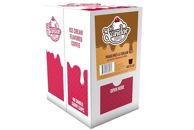 Sundae Ice Cream Flavored Coffee Pods Compatible with 2.0 Keurig K-Cup Brewer (Pralines and Cream) 48 Count