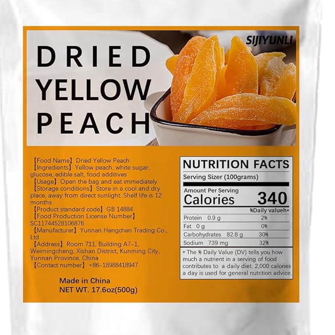 SIJIYUNLI-Dried Yellow Peach 500g/17.6oz Dried Slices Gluten Free and Vegan Free Preserved Peach Fruit Suitable for Snacks and Baking Sweet and Sour Preserved Ideal for Breakfast and Desserts