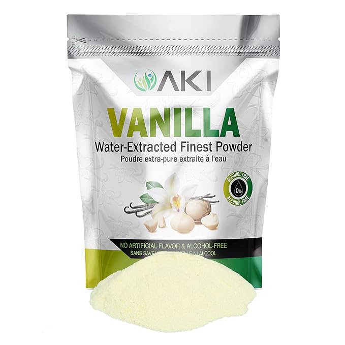 AKI Vanilla Extract Powder from Authentic Beans for Delicious Flavoring Cooking Baking Drinks Tea Coffee Smoothies Cocktails - Sugar-Free &amp Alcohol-Free (10.58OZ/300g)
