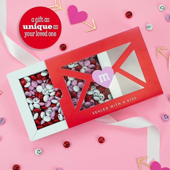 M&ampM’S WORLD Valentines Day Chocolate Candy Box Sealed With A Kiss Gift 1lb Box with Kisses and Heart Icons