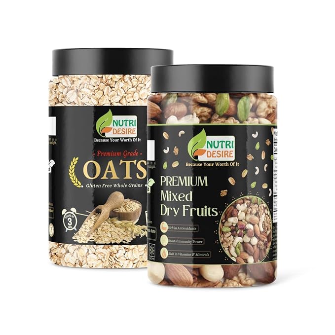 Nutri Desire Combo Pack of Rolled Oats &amp 7 in 1Mix Dry Fruits 500 gms Each|Gluten Free Total Weight 1 Kg | Breakfast | Diet Food