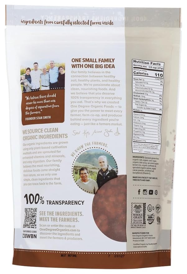 One Degree Sprouted Oat Granola Quinoa Cacao 11-Ounce (Pack of 2)