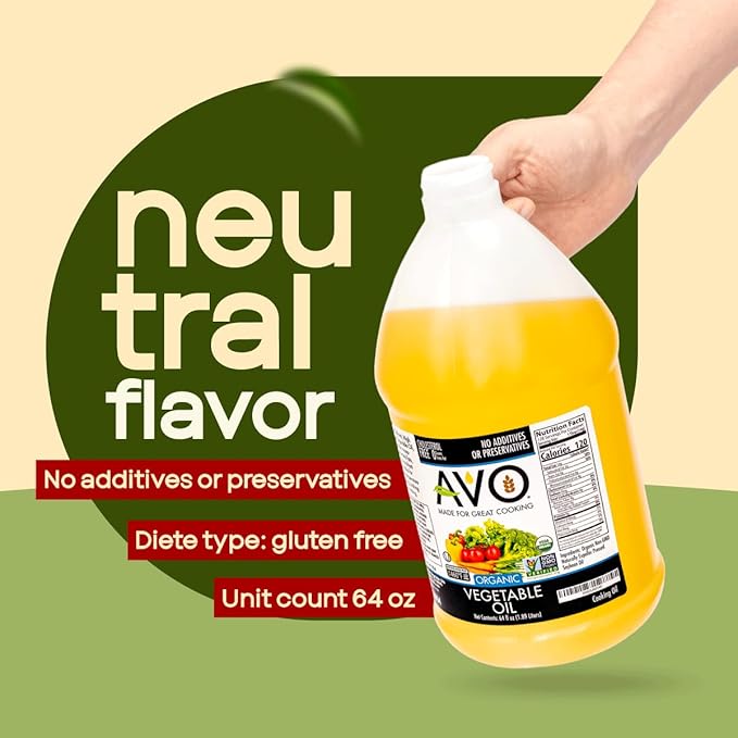 AVO ORGANIC VEGETABLE Oil 64 Fl-oz (Half a Gallon) NO preservatives added