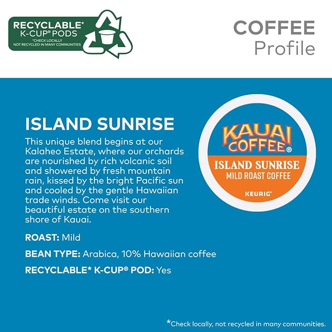 Kauai Coffee Island Sunrise Mild Roast - Compatible with Keurig K-Cup Brewers 10 CT (Pack of 3)