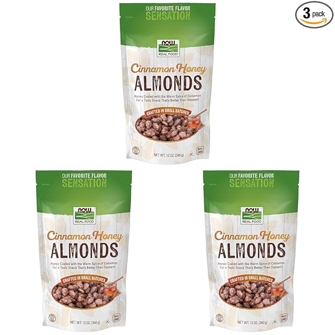 NOW Foods Cinnamon Honey Coated Almonds Crafted in Small Batches 12-Ounce (340 g) (Pack of 3)