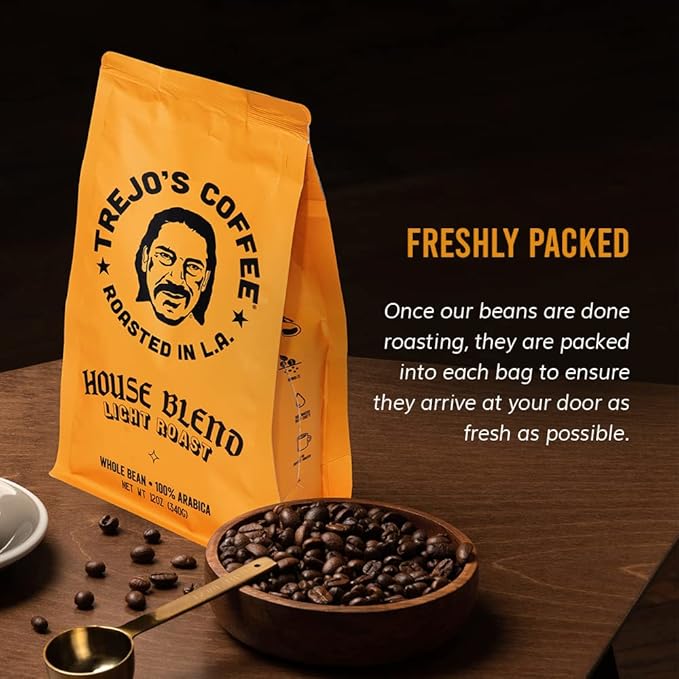 Trejo's Coffee House Blend Light Roast Whole Bean Coffee 12 Ounce Bag 100% Arabica