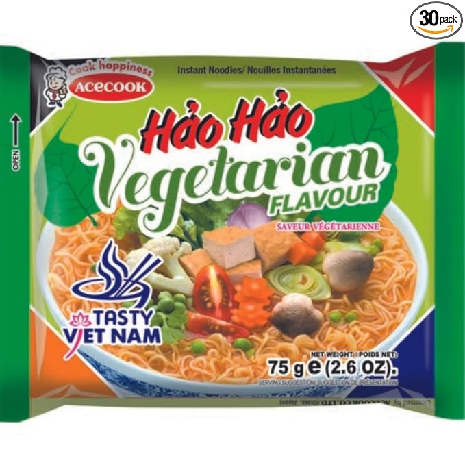 Vina Acecook Mi Chay (Hao Hao Instant Noodles Vegetarian Flavor) 2.7 Ounce (Pack of 30)