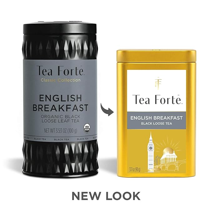 Tea Forte English Breakfast Premium Loose Leaf Caffeinated Black Tea Blend Canister Makes 35-50 Cups