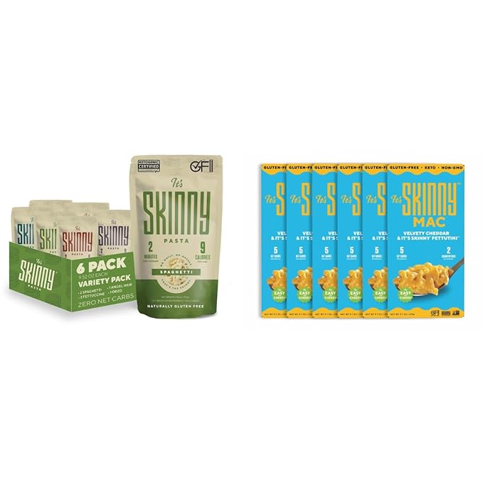 It’s Skinny Fettuccine &amp Velvety Cheddar Mac and Cheese Bundle – Pre-Cooked Konjac Shirataki Noodles Gluten-Free Vegan Keto-Friendly (6-Pack Each)
