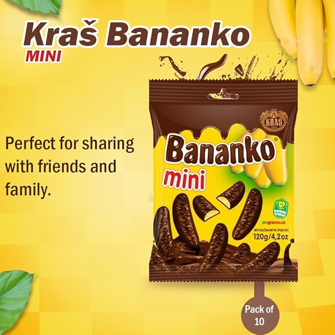 Kraš Bananko 120g - Irresistibly Delicious Mini Chocolate Covered Foam Bananas - Treat Yourself to Every Bite of Sweet Bliss! Pack of 5 (120G 10 Pack)