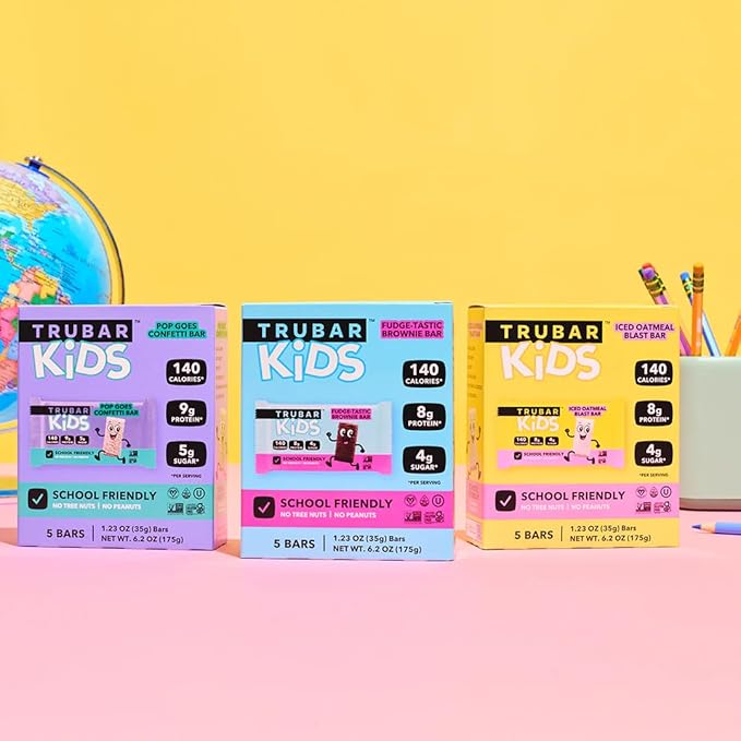 TRUBAR Kids Protein Bars Snack Pack Variety Box Plant Based Protein Gluten Free School-Friendly Snacks for Lunchboxes Tree Nut and Peanut Free Low Sugar Healthy On the Go Snack Bars 15 Count