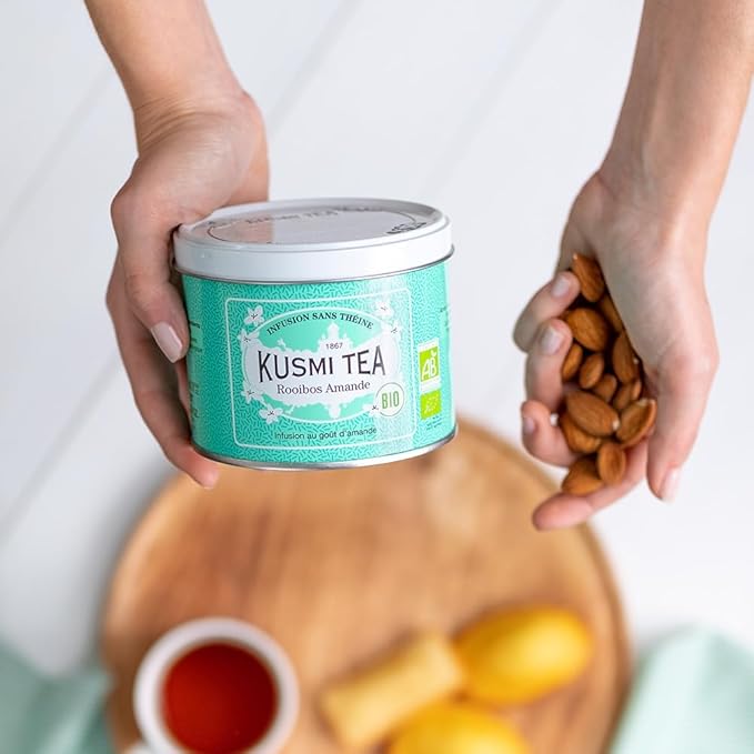 Kusmi Tea - Almond Rooibos - Organic Blend of Rooibos Tea &amp Almond Flavor - Caffeine Free Herbal Tea - Loose Leaf Tea - Tin Box of 3.5 oz - Quantity for about 50 cups