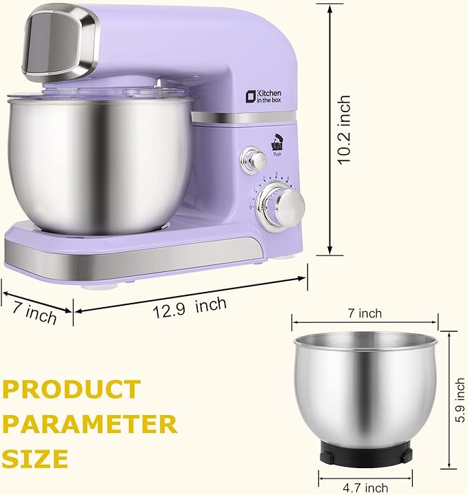 Stand Mixer Kitchen in the box 3.2Qt Small Electric Food Mixer6 Speeds Portable Lightweight Kitchen Mixer for Daily Use with Egg WhiskDough HookFlat Beater (Purple)