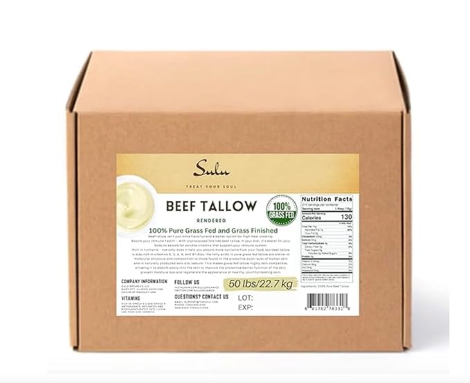 100% Pure Fully Rendered Grass Fed Grass Finished Beef Tallow-Food Grade (50 lbs)
