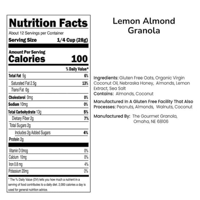 Refreshing Lemon Almond Granola | 3-Pack 12 oz. Bags | Savory or Sweet | Dairy Gluten Soy-Free | The Gourmet Granola
